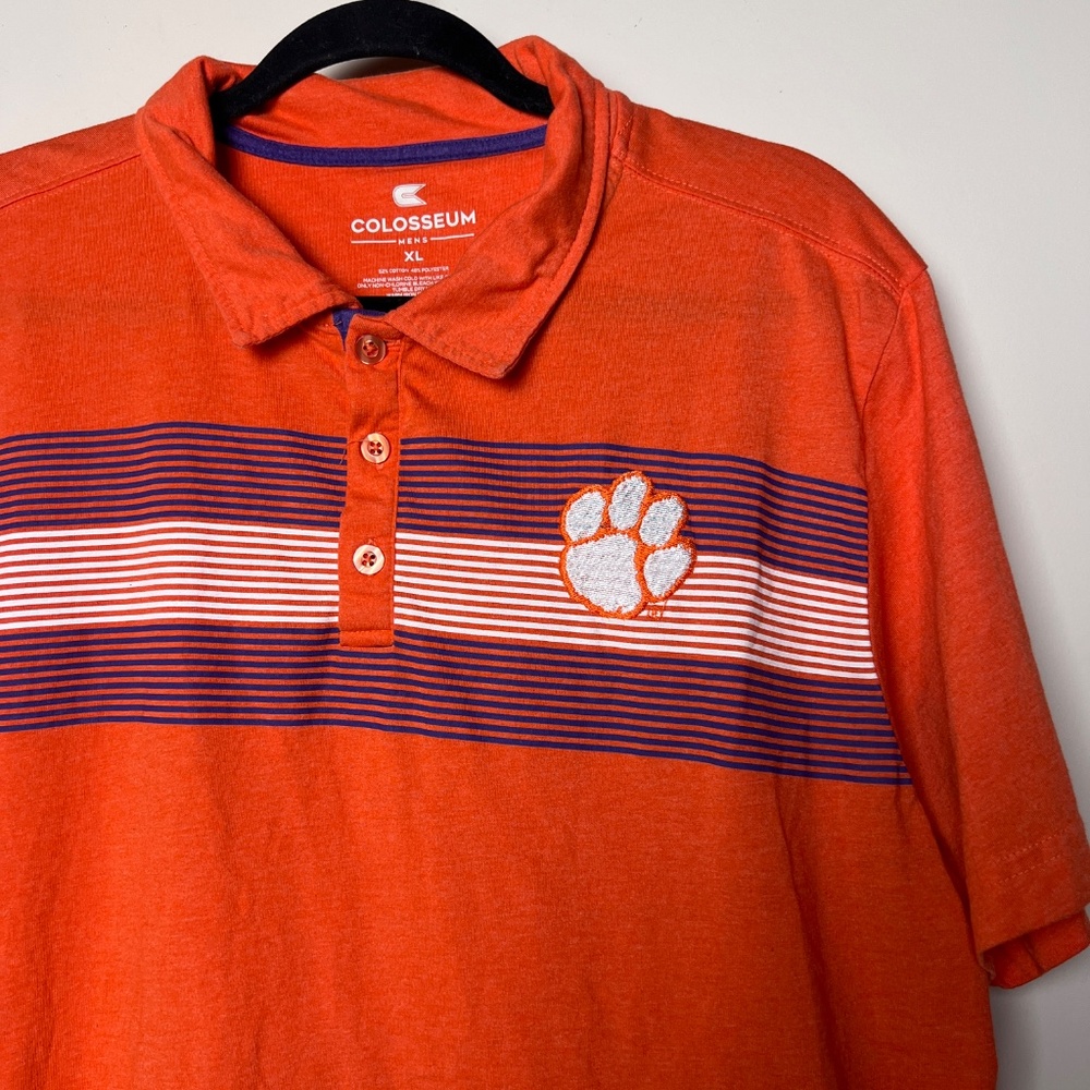 Colloseum Clemson Orange and Purple Embroidered Logo Short Sleeve Polo Mens XL